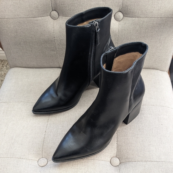 PAOLO Sadie Black Block Heeled Pointed Toe Slim Shaft Dress Boots Shoes Size 9 - Picture 2 of 10